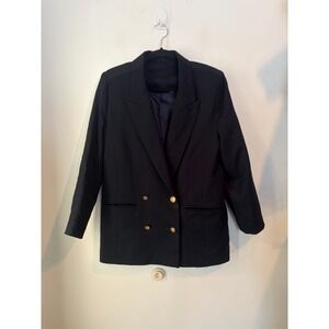 Vintage Savoy Taylors Guild Wool Blazer Jacket Womens 12 Black Gold Crest Button